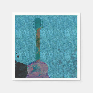 Servilleta De Papel Watercolor Guitar Blue Musical Birday Party
