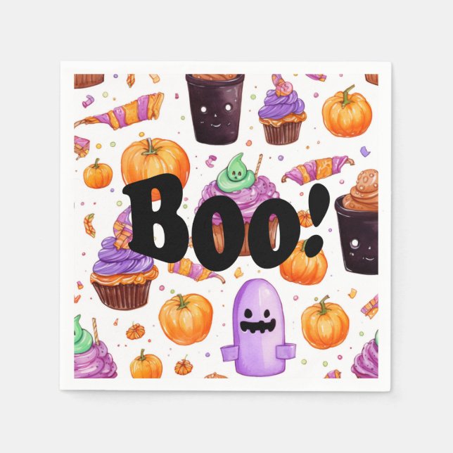 Servilleta De Papel Watercolor Halloween Candy Boo (Anverso)