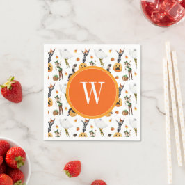 Servilleta De Papel Watercolor Halloween Chicas de moda Monograma Bruj