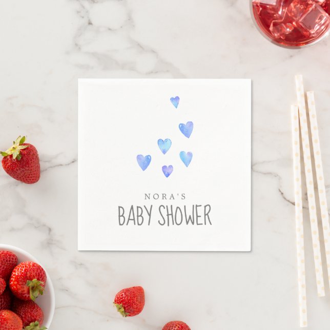 Servilleta De Papel Watercolor Hearts Boy Baby Shower Napkins (In situ)