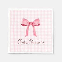 Servilleta De Papel Watercolor Hermoso Clásico Gingham Chica Bow Rosa