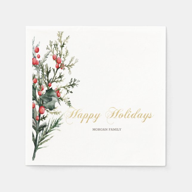 Servilleta De Papel Watercolor Holly Berry Greeneration (Anverso)