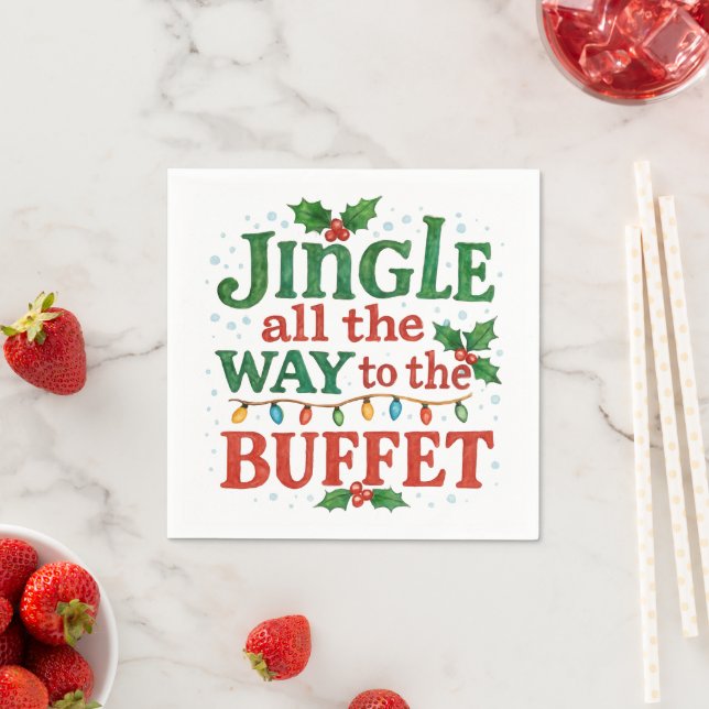 Servilleta De Papel Watercolor Jingle All the Way to Buffet Christmas  (In situ)