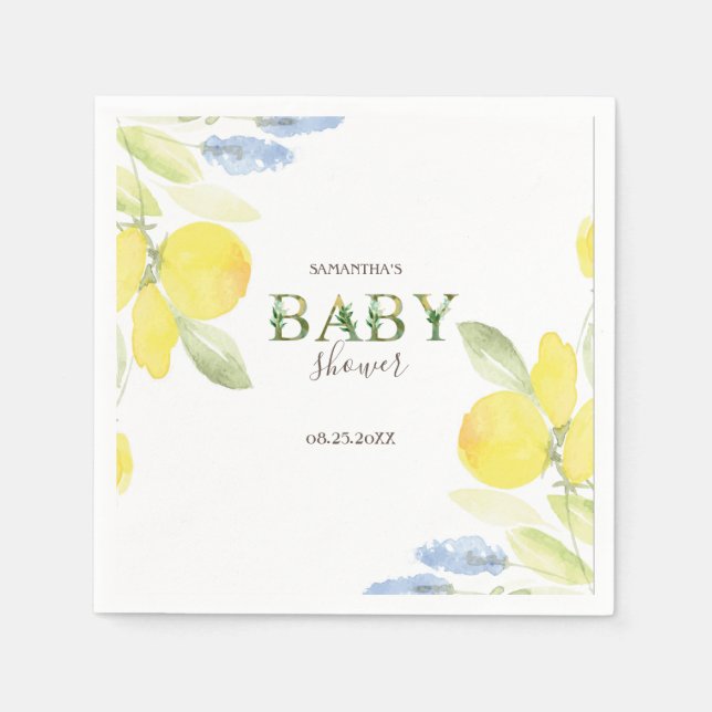 Servilleta De Papel Watercolor Lemons Baby Shower (Anverso)