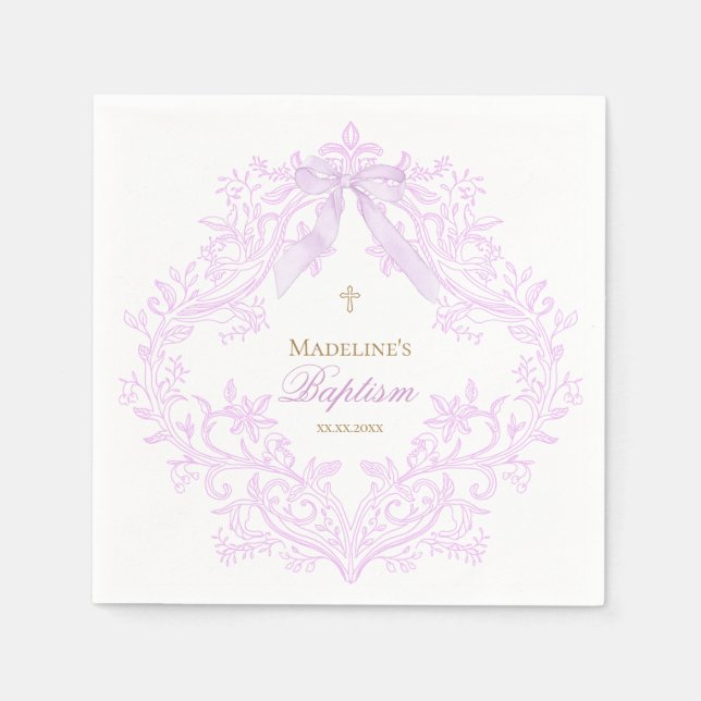 Servilleta De Papel  watercolor lilac purple Baptism (Anverso)