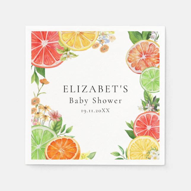 Servilleta De Papel Watercolor Little Cutie Citrus Baby Shower (Anverso)