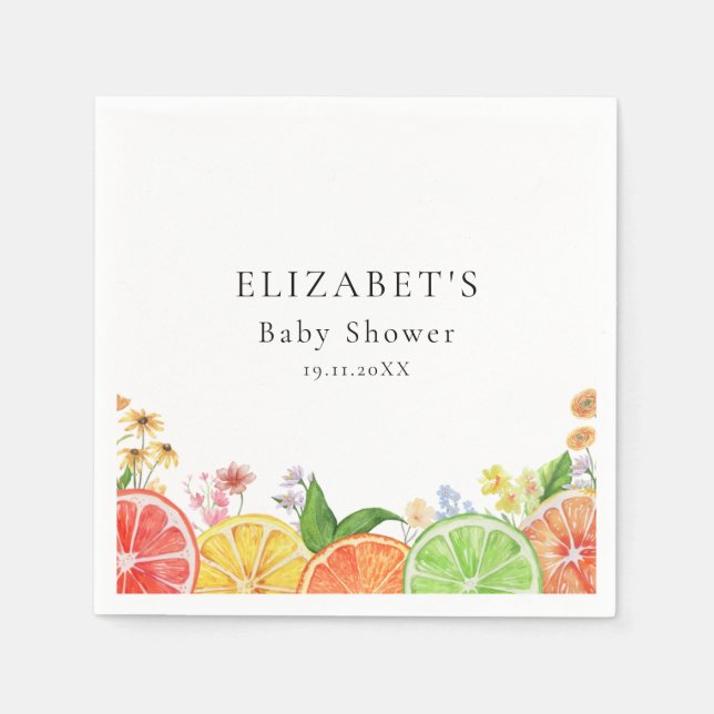 Servilleta De Papel Watercolor Little Cutie Citrus Baby Shower (Anverso)