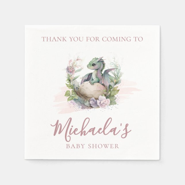 Servilleta De Papel Watercolor Little Dragon Baby Shower Gracias (Anverso)