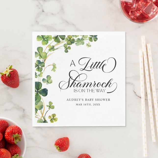 Servilleta De Papel Watercolor Little Shamrock Script Baby Shower (In situ)