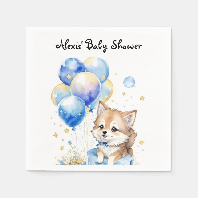 Servilleta De Papel Watercolor Little Wolf Baby Shower (Anverso)