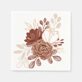Servilleta De Papel Watercolor Maroon Gold Floral Paper Napkins