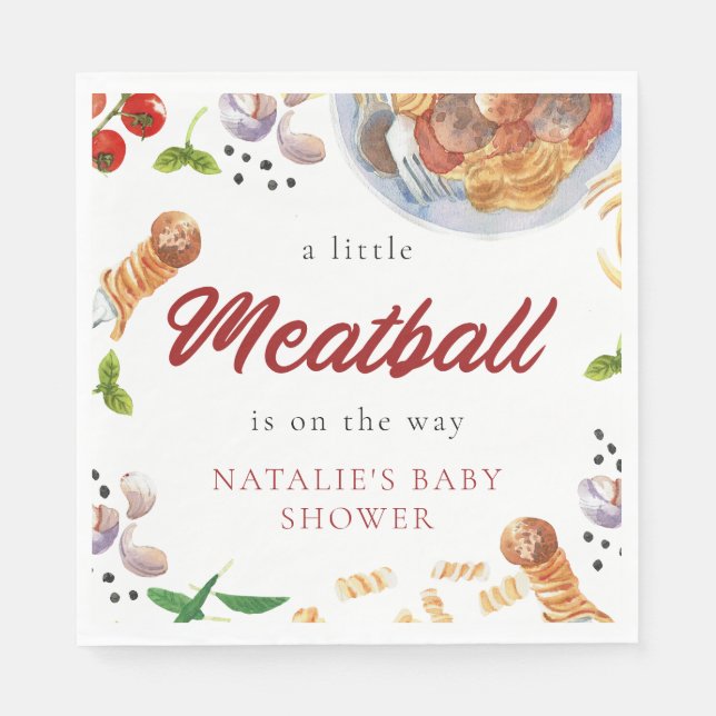 Servilleta De Papel Watercolor Meatball Italiano Baby Shower (Anverso)