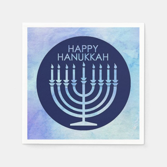 Servilleta De Papel Watercolor menorah Hanukkah (Anverso)