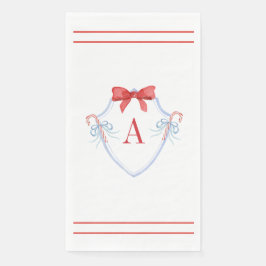 Servilleta De Papel Watercolor Monograma Bow Candy Cane Escudo