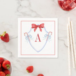 Servilleta De Papel Watercolor Monograma Bow Candy Cane Escudo