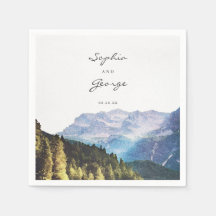 Watercolor Mountains Boda Napkin Cocktail