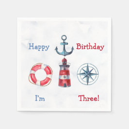 Servilleta De Papel Watercolor Nautical Boy Birday Party