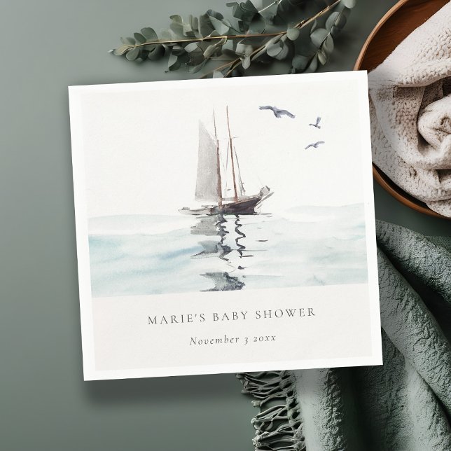 Servilleta De Papel Watercolor Nautical Sailing Yacht Baby Shower (Subido por el creador)