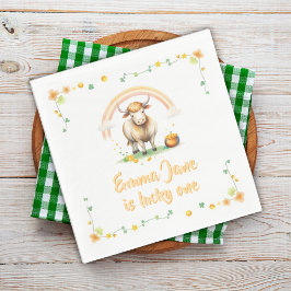 Servilleta De Papel Watercolor Pastel Cute Cow Lucky One First Birthda
