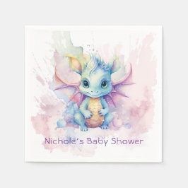 Servilleta De Papel Watercolor Pastel Dragon Chica Baby Shower