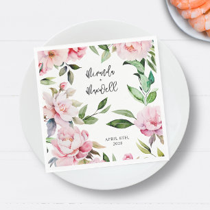 Servilleta De Papel Watercolor Peony Magnolia Boda rosa