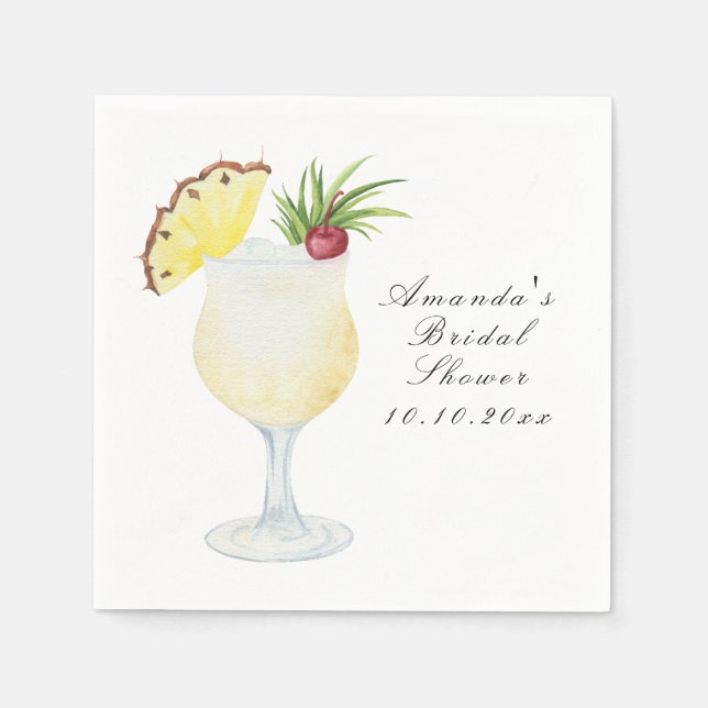 Servilleta De Papel Watercolor Pina Colada Cocktail Bridal Shower (Anverso)