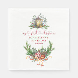 Servilleta De Papel Watercolor Pine 1er Navidades Caligrafía de cumple