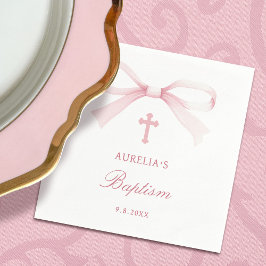 Servilleta De Papel Watercolor Pink Bow Baptism
