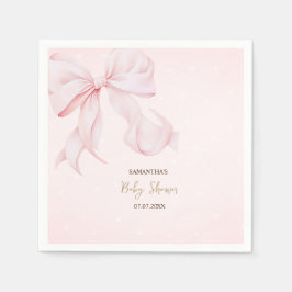 Servilleta De Papel Watercolor Pink Bow Pink Dots Baby Shower 