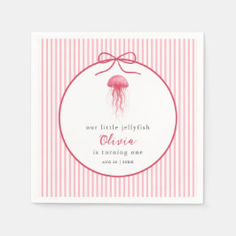 Servilleta De Papel Watercolor Pink Jellyfish Bow Girl 1st Birthday