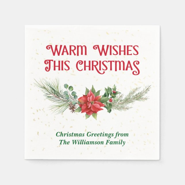 Servilleta De Papel Watercolor Poinsettia Holly Bouquet Christmas (Anverso)