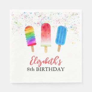 Servilleta De Papel Watercolor Popsicles Nombre personalizado Napkins 