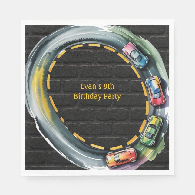 Servilleta De Papel Watercolor Race Track Boys Birthday Party (Anverso)