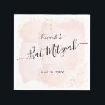 Servilleta De Papel Watercolor Rosa x Gold Bat Mitzvah<br><div class="desc">Esta moda y las elegantes toallas de papel mitzvah de murciélago presentan un fondo blanco con pinceladas de pincel rosado en acuarela y manchas falsas de oro. Personalízalo para tus necesidades. Puedes encontrar más productos a juego en mi tienda.</div>
