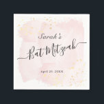 Servilleta De Papel Watercolor Rosa x Gold Bat Mitzvah<br><div class="desc">Esta moda y las elegantes toallas de papel mitzvah de murciélago presentan un fondo blanco con pinceladas de pincel rosado en acuarela y manchas falsas de oro. Personalízalo para tus necesidades. Puedes encontrar más productos a juego en mi tienda.</div>