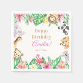 Servilleta De Papel Watercolor Safari Animals Pink Floral Girl