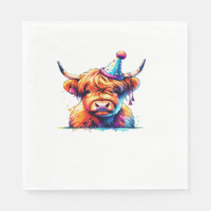 Servilleta De Papel Watercolor Scottish Highland Cow Birthday Essentia