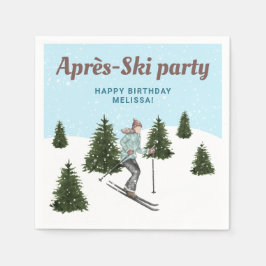 Servilleta De Papel Watercolor Skiing Woman Après-Ski Birthday Party
