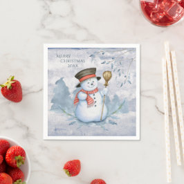 Servilleta De Papel Watercolor Snowman Invierno Nieve Navidades modern