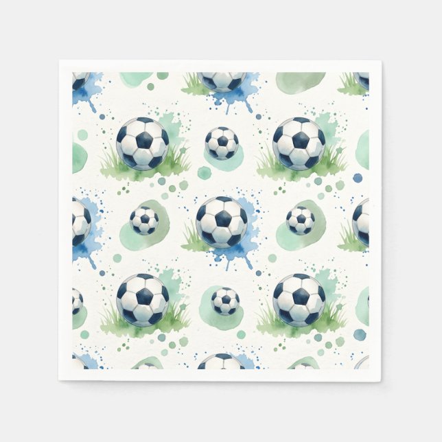 Servilleta De Papel Watercolor Soccer Boy's Birthday Party  (Anverso)