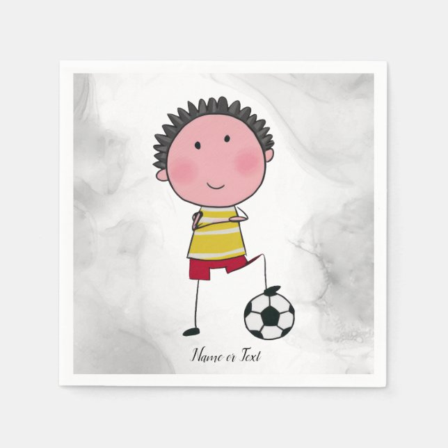 Servilleta De Papel Watercolor Soccer Player Stick Boy Hermoso (Anverso)