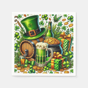 Servilleta De Papel Watercolor St Patrick's Day Beer, Coins & Shamrock
