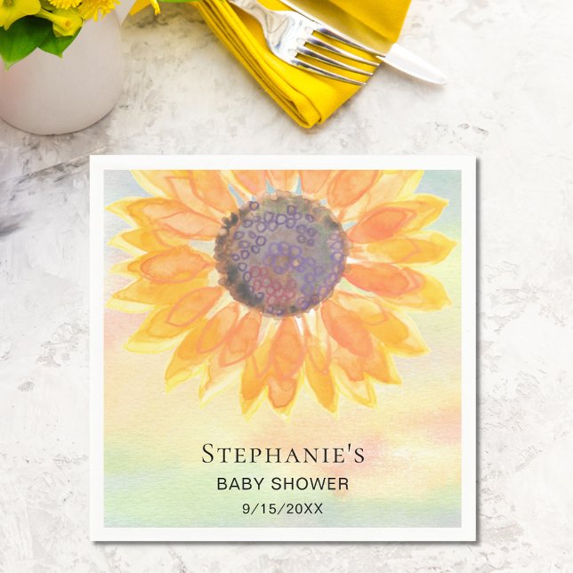 Servilleta De Papel Watercolor Sunflower Baby Shower (Subido por el creador)