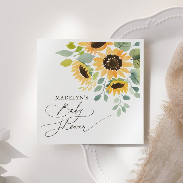Servilleta De Papel Watercolor Sunflower Baby Shower (Subido por el creador)