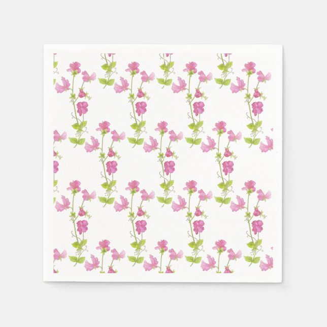 Servilleta De Papel Watercolor Sweet Pea Flower Pattern Diseño floral (Anverso)