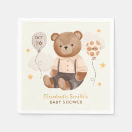 Servilleta De Papel Watercolor Teddy Bear Baby Shower