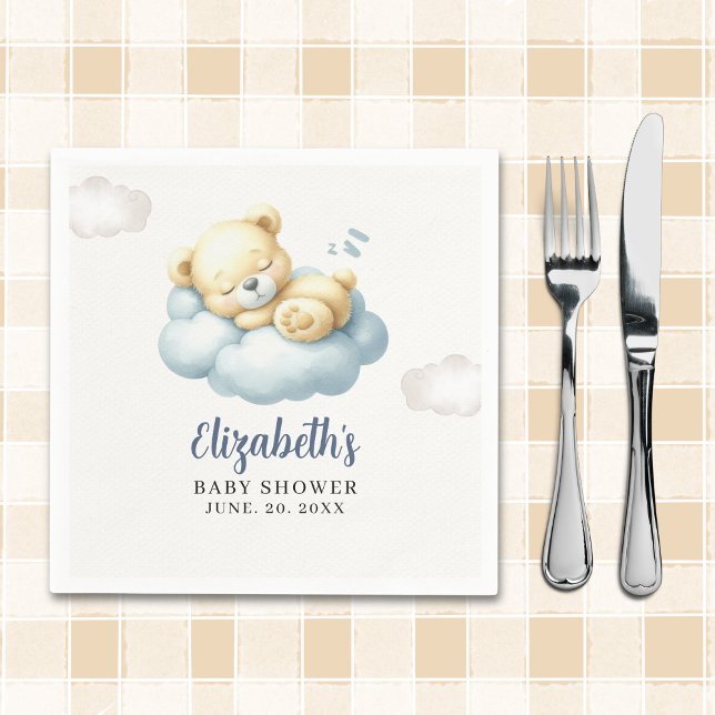 Servilleta De Papel Watercolor Teddy Bear Baby Shower Boy  (Subido por el creador)