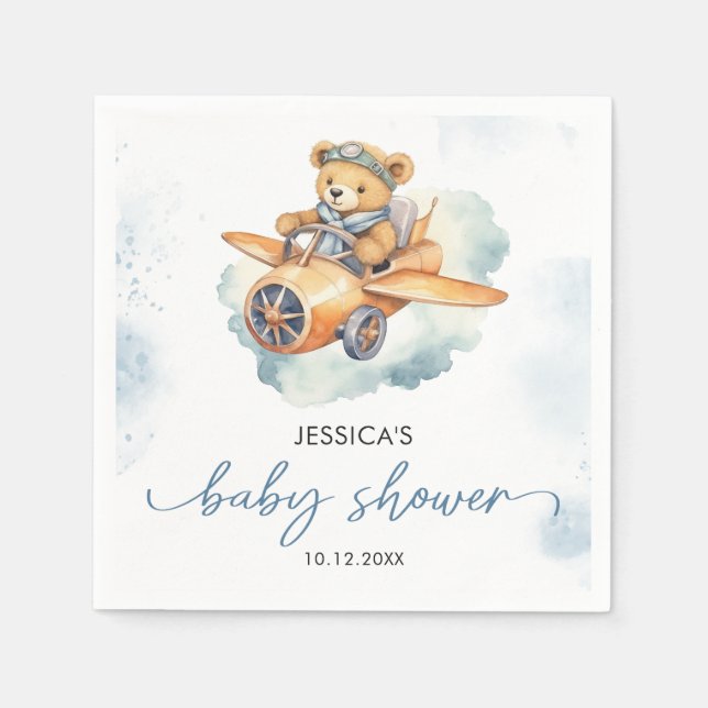 Servilleta De Papel Watercolor Teddy Bear Pastel Baby Shower (Anverso)