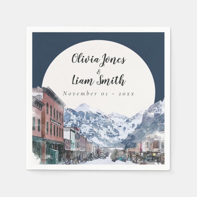 Servilleta De Papel Watercolor Telluride Colorado Ski Mountain (Anverso)