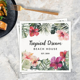 Servilleta De Papel Watercolor Tropical Floral Botanical Beach House